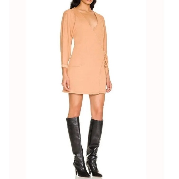 n: Philanthropy Sweatshirt Dress Womens V Neck Tan Long Sleeve Wrap Size Small - Picture 2 of 11